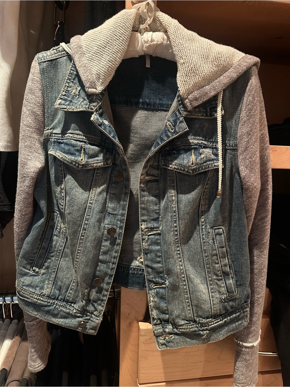 Free People Blue Denim Jacket with Gray Trim